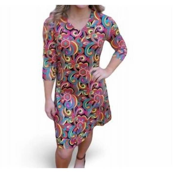 NEW ERMA’S CLOSET floral print dress with v-neck in black multi - Picture 1 of 1